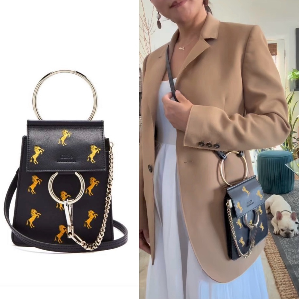 •••SOLD•••Auth Chloé Faye Mini Little Horses Embroidered Bag Dark Navy Multi